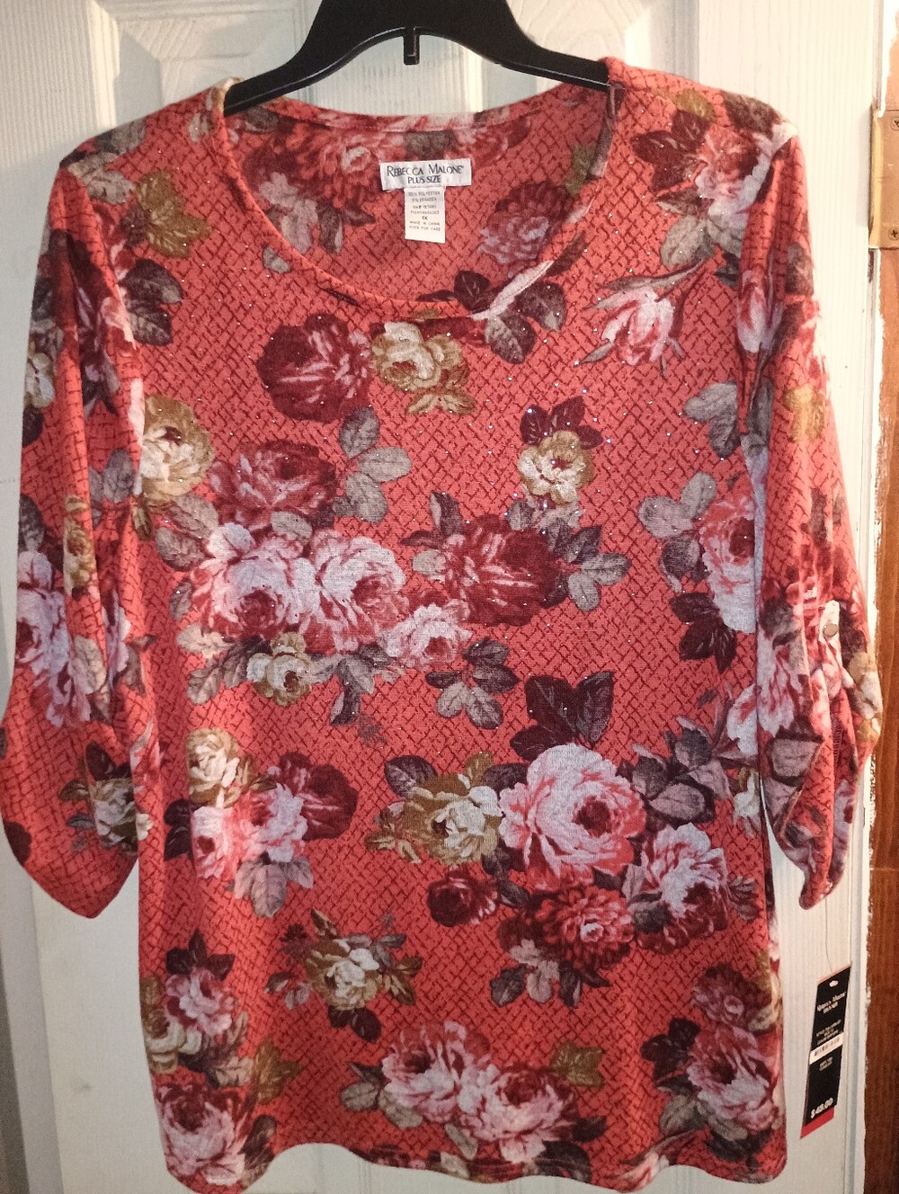 Rebecca Malone Rust Floral Button-Sleeve Tunic
